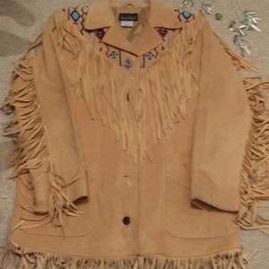 GORGEOUS LIGHT TAN 100% LEATHER JACKET & FRINGE
